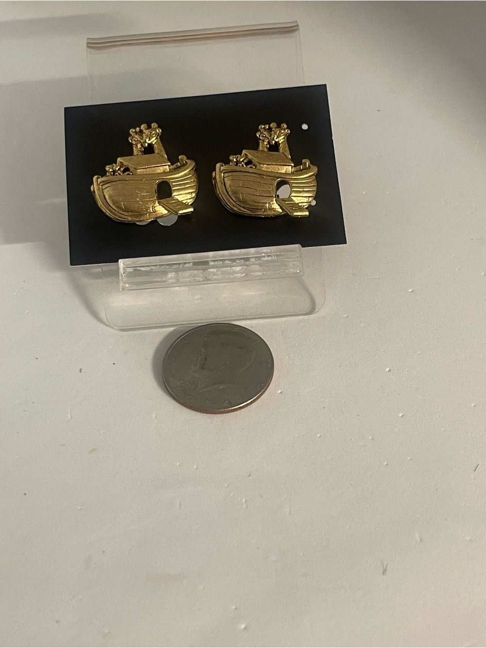 Gold Tone Noah's Ark Ship Clip-On Earrings
